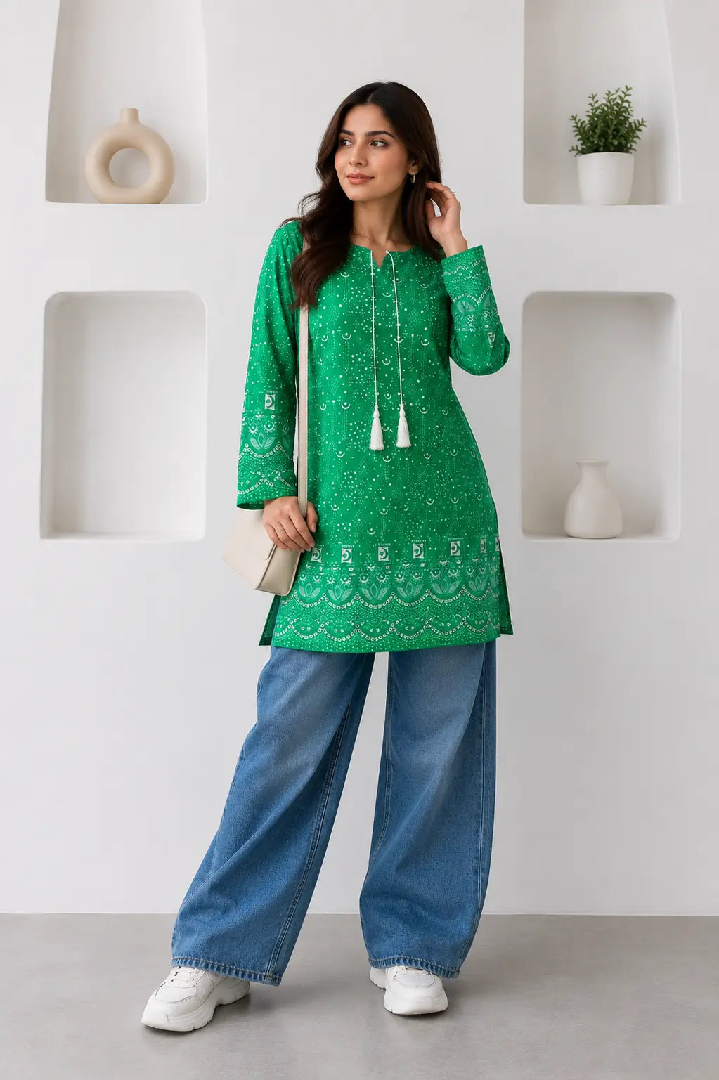 1 Pc Women's Stitched Arabic Lawn Block Printed Shirt Azadi Special